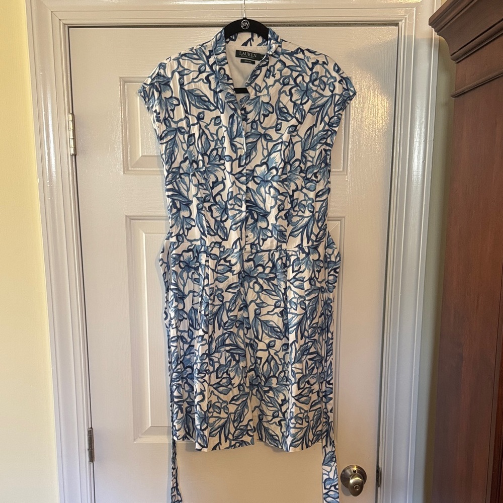 Ralph Lauren Blue and White Floral Midi Dress